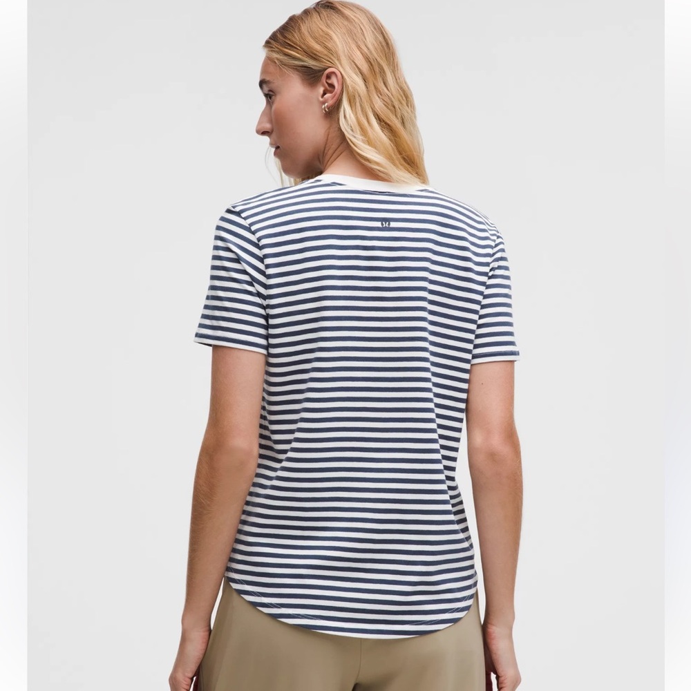 lululemon athletica Striped V-Neck Tee in Navy and White